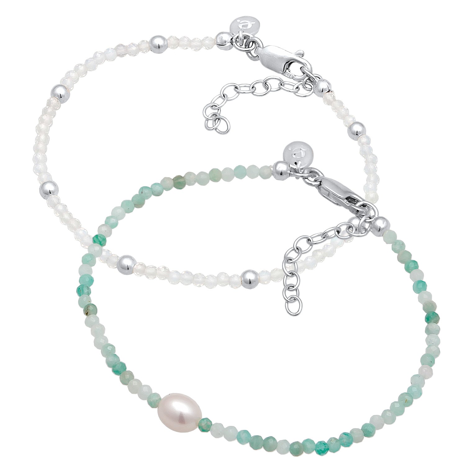 Silver Bracelet Set Beads Moon Freshwater Cultured Pearl In 925 Sterling Silver