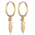 Gold Perhiasan Wanita Perak Asli - Silver Anting Creole Feather Crystal Gold Plated