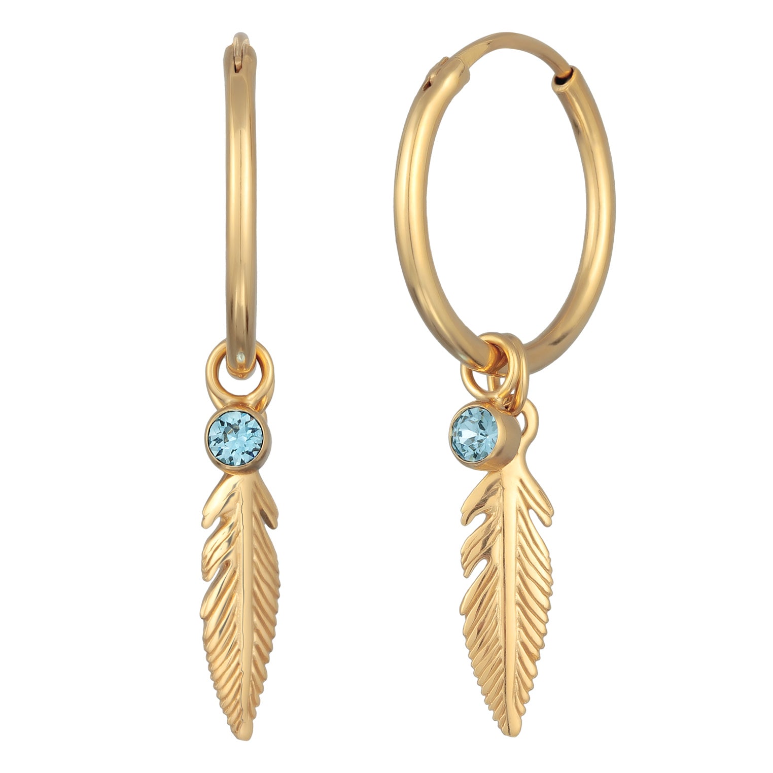 Gold Perhiasan Wanita Perak Asli - Silver Anting Creole Feather Crystal Gold Plated