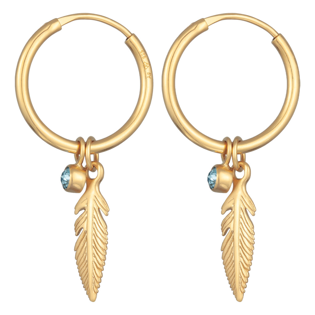 Gold Perhiasan Wanita Perak Asli - Silver Anting Creole Feather Crystal Gold Plated