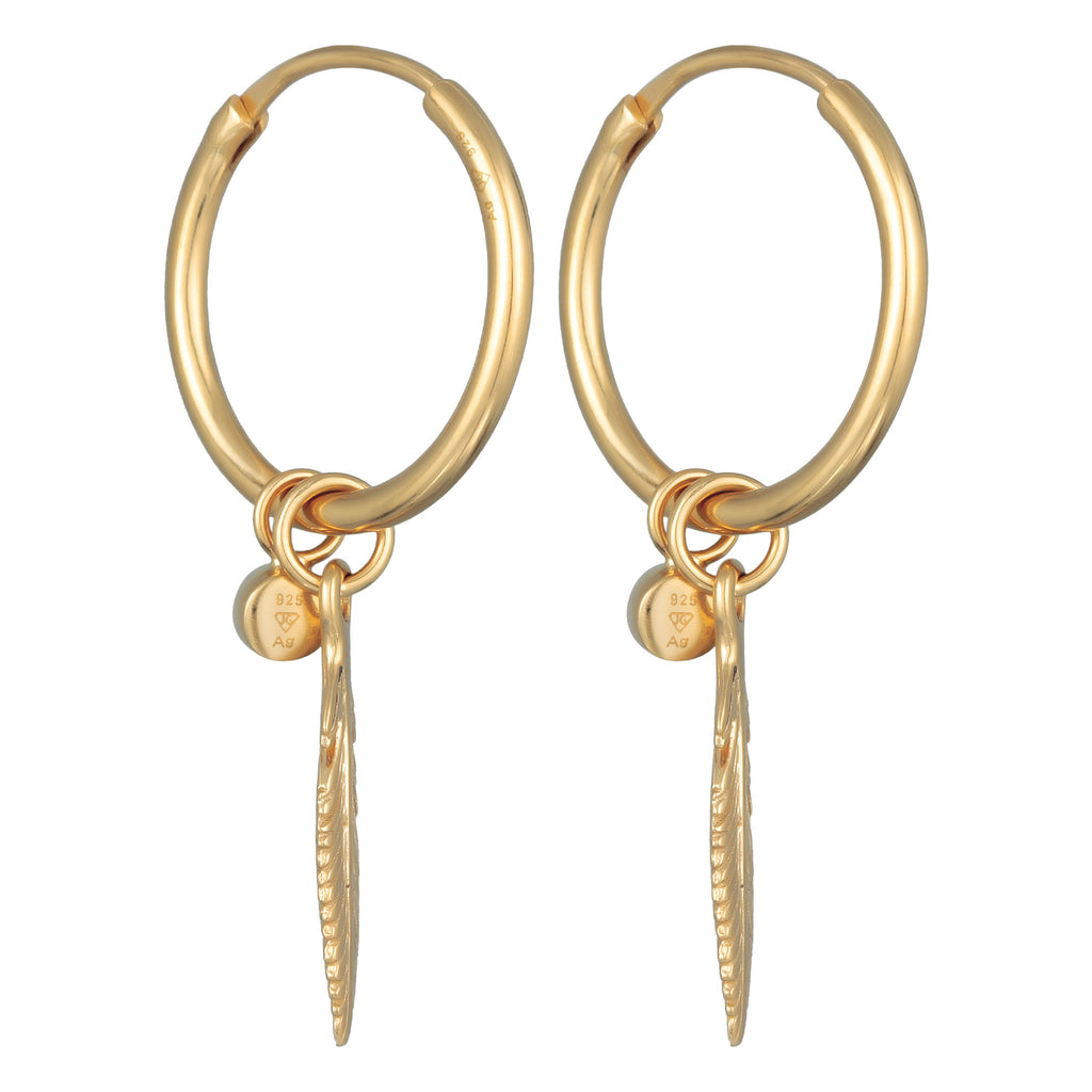 Gold Perhiasan Wanita Perak Asli - Silver Anting Creole Feather Crystal Gold Plated