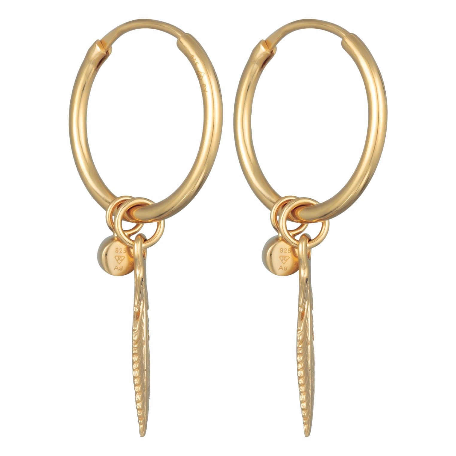 Gold Perhiasan Wanita Perak Asli - Silver Anting Creole Feather Crystal Gold Plated
