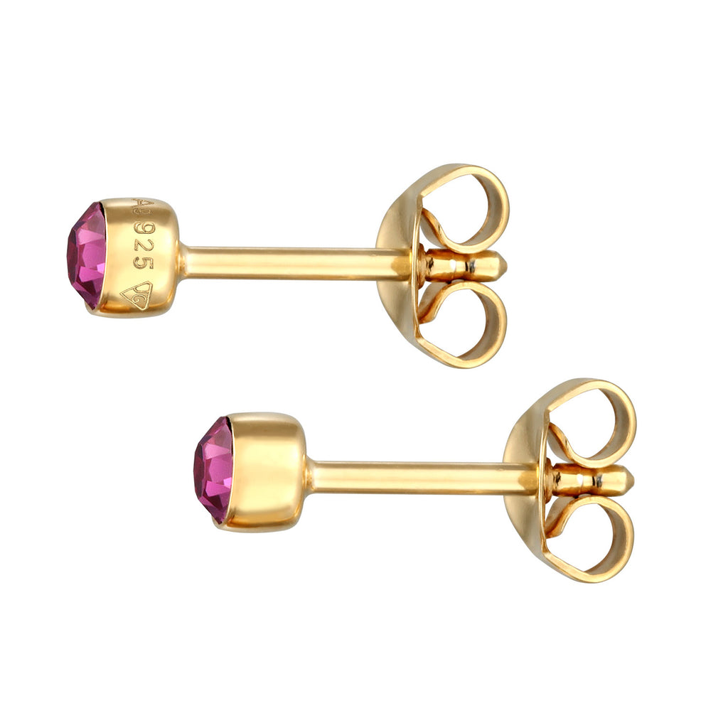 Pink Anting Perhiasan Perak 925 Wanita Stud Basic Crystals Pink Gold Plated