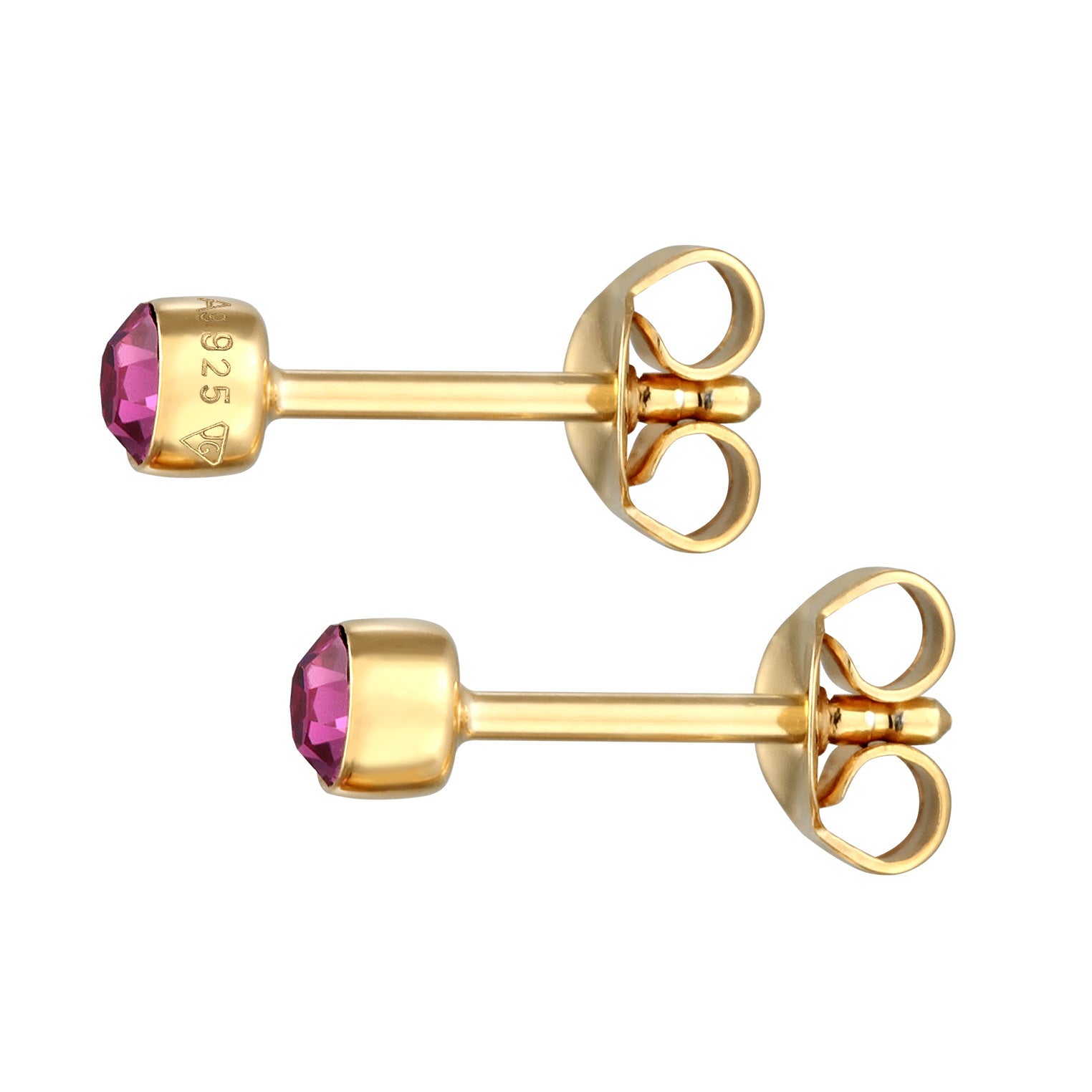 Pink Anting Perhiasan Perak 925 Wanita Stud Basic Crystals Pink Gold Plated