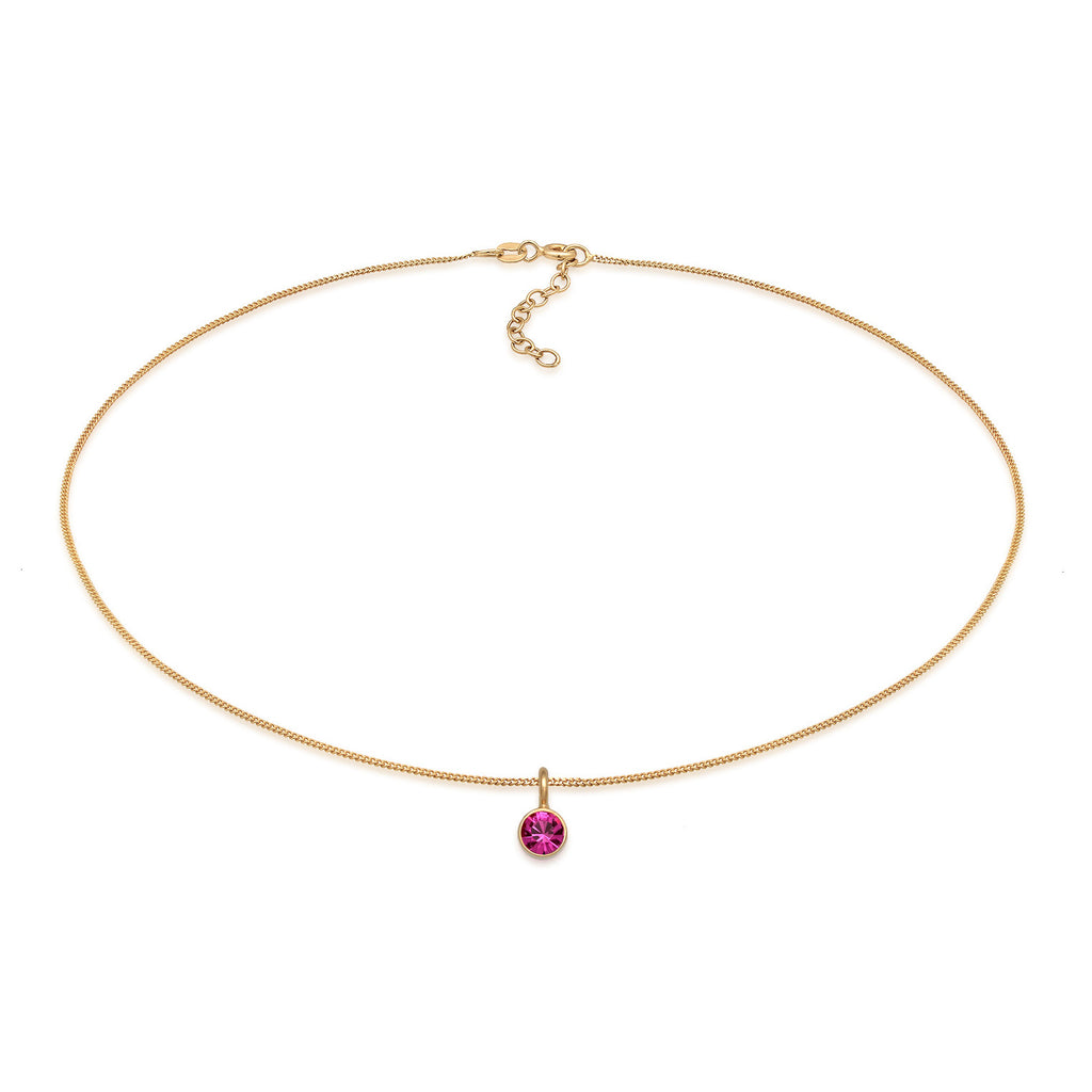Gold Kalung Perhiasan Perak 925 Wanita Circle Choker Crystals Pink Gold Plated