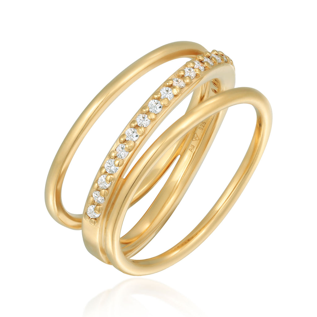 Gold Cincin Perhiasan Perak 925 Wanita Sparkling Zirconia Gold Plated