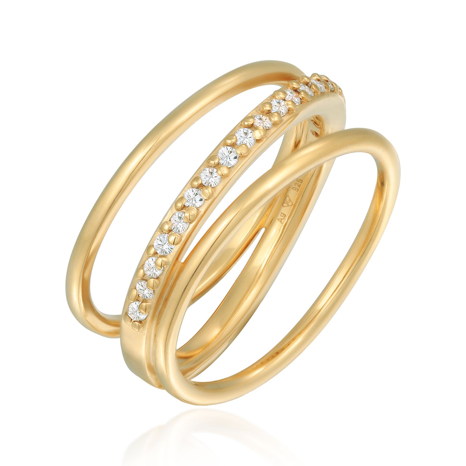 Gold Cincin Perhiasan Perak 925 Wanita Sparkling Zirconia Gold Plated
