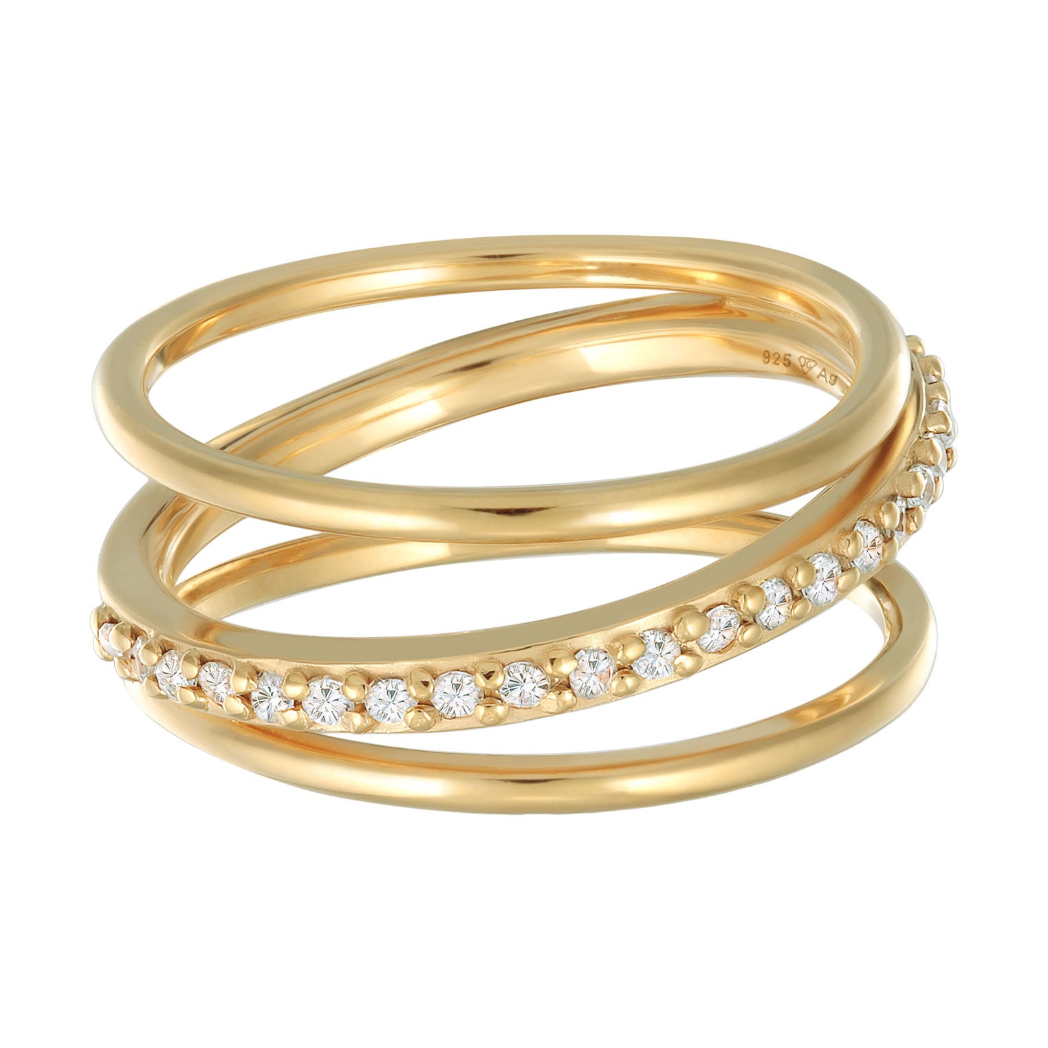 Gold Cincin Perhiasan Perak 925 Wanita Sparkling Zirconia Gold Plated