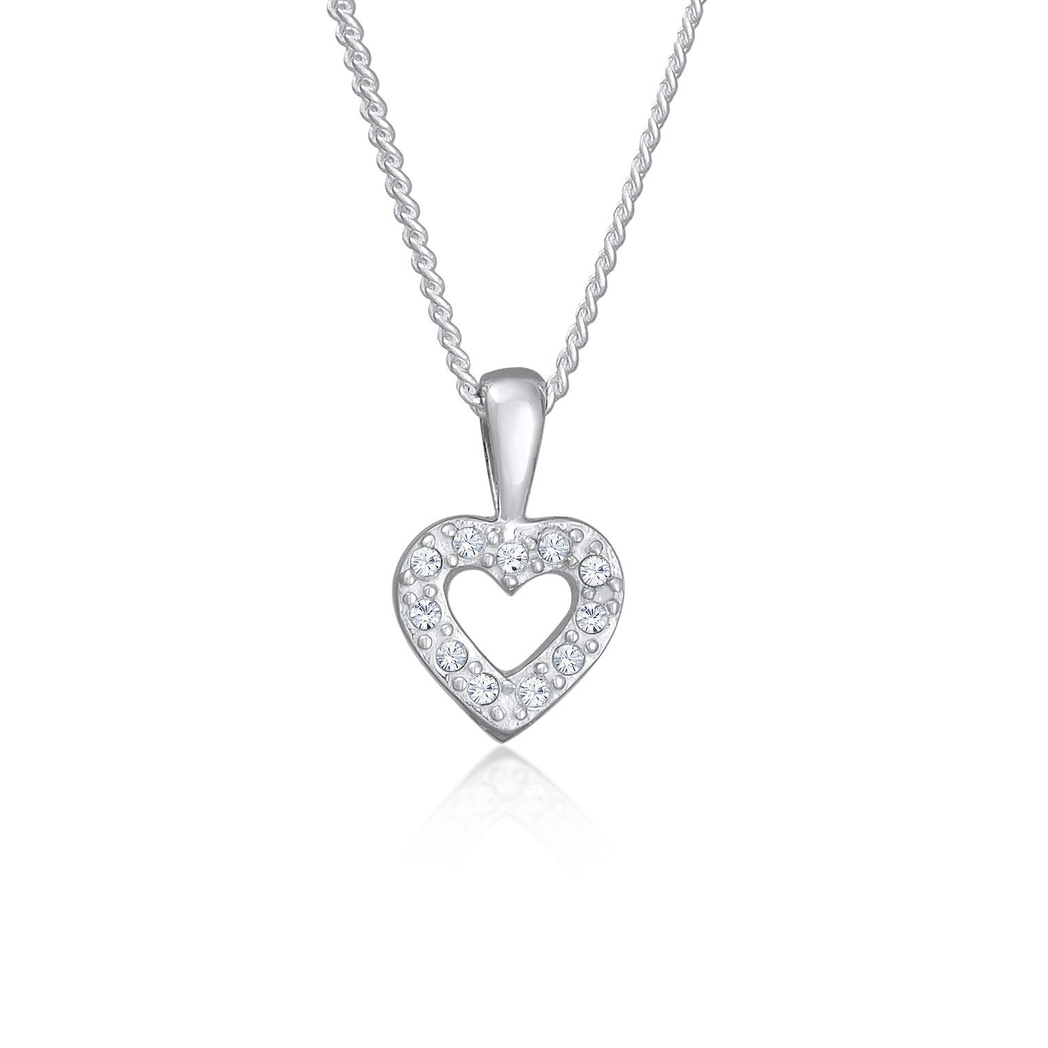 Silver Necklace Heart Sparkling In 925 Sterling Silver Embellished Crystal by Swarovski®