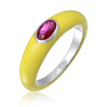 Ladies Solitaire Oval with Enamel yellow and Zirconia Crystals lilac in 925 Sterling Silver