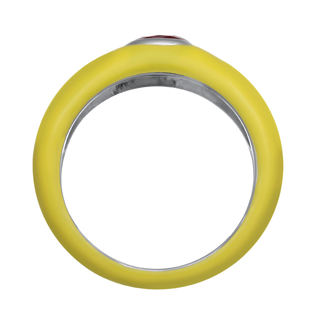 Ladies Solitaire Oval with Enamel yellow and Zirconia Crystals lilac in 925 Sterling Silver