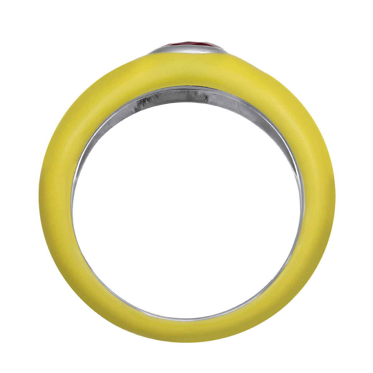Ladies Solitaire Oval with Enamel yellow and Zirconia Crystals lilac in 925 Sterling Silver