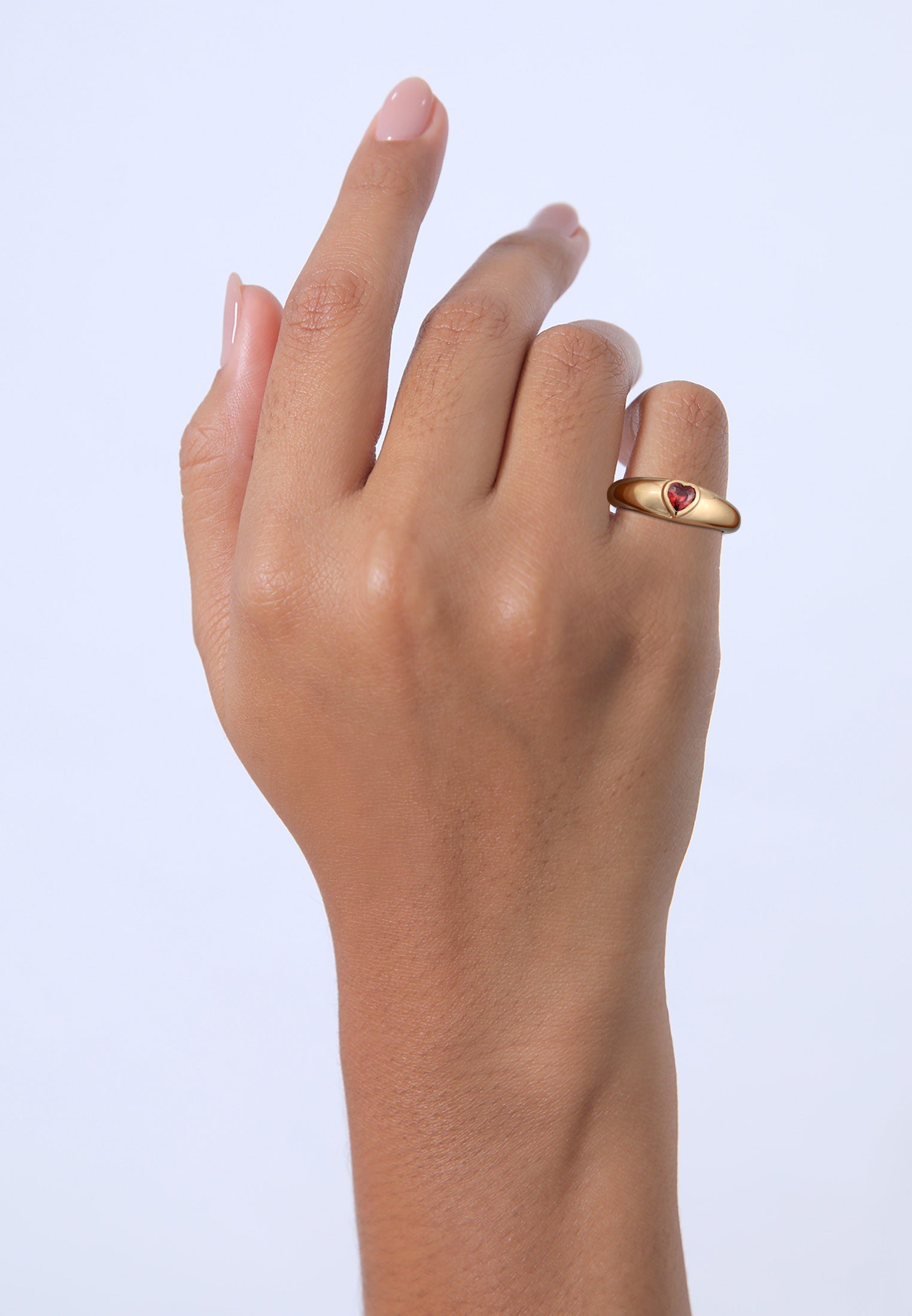 Red Perhiasan Wanita Perak Asli - Silver Cincin Band Heart Love With Zirconia Gold Plated