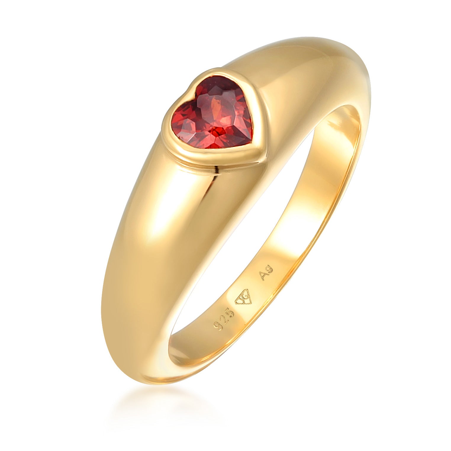 Red Perhiasan Wanita Perak Asli - Silver Cincin Band Heart Love With Zirconia Gold Plated