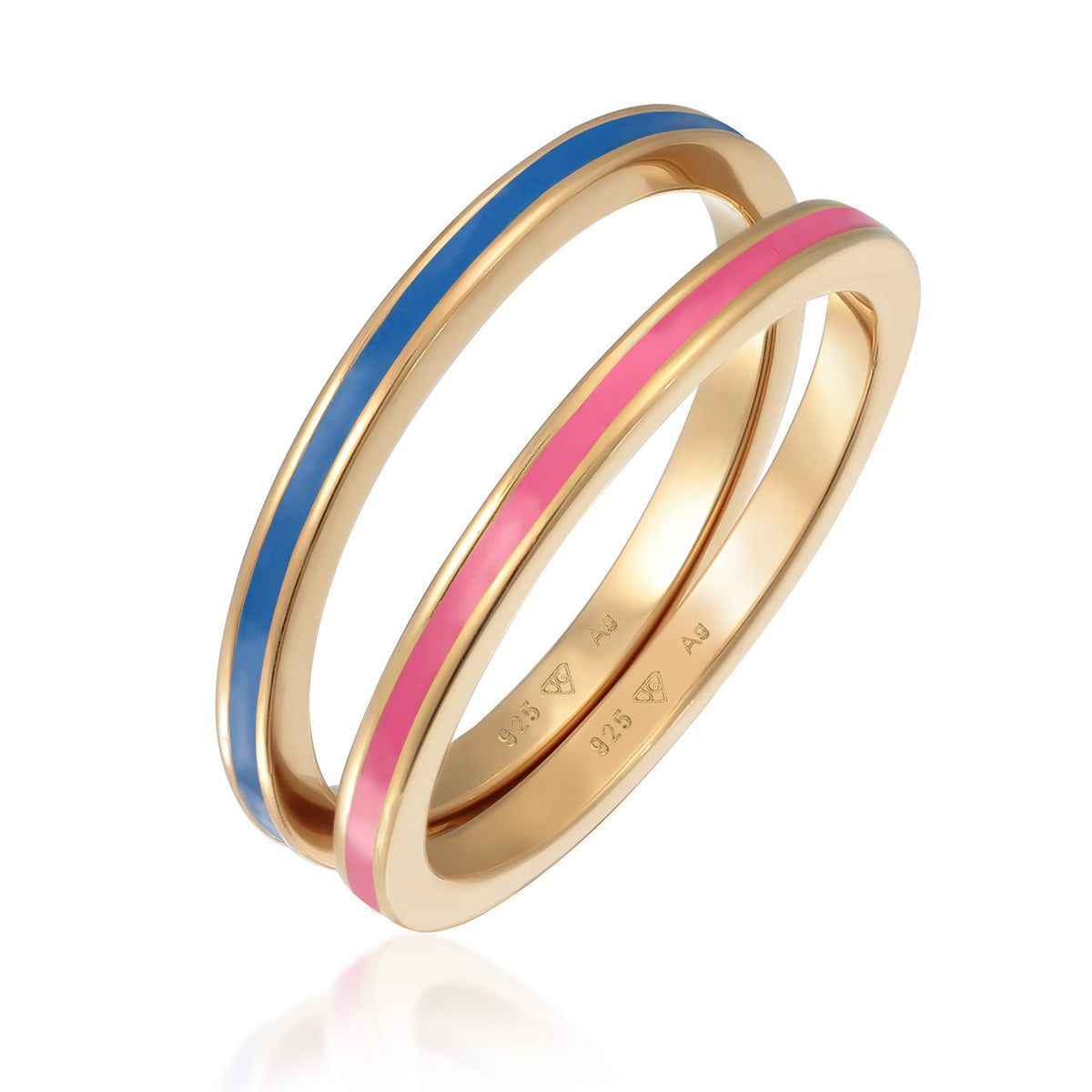 Blue - Elli | Enamel Stripe Band Ring Set 925 Silver Gold Plated