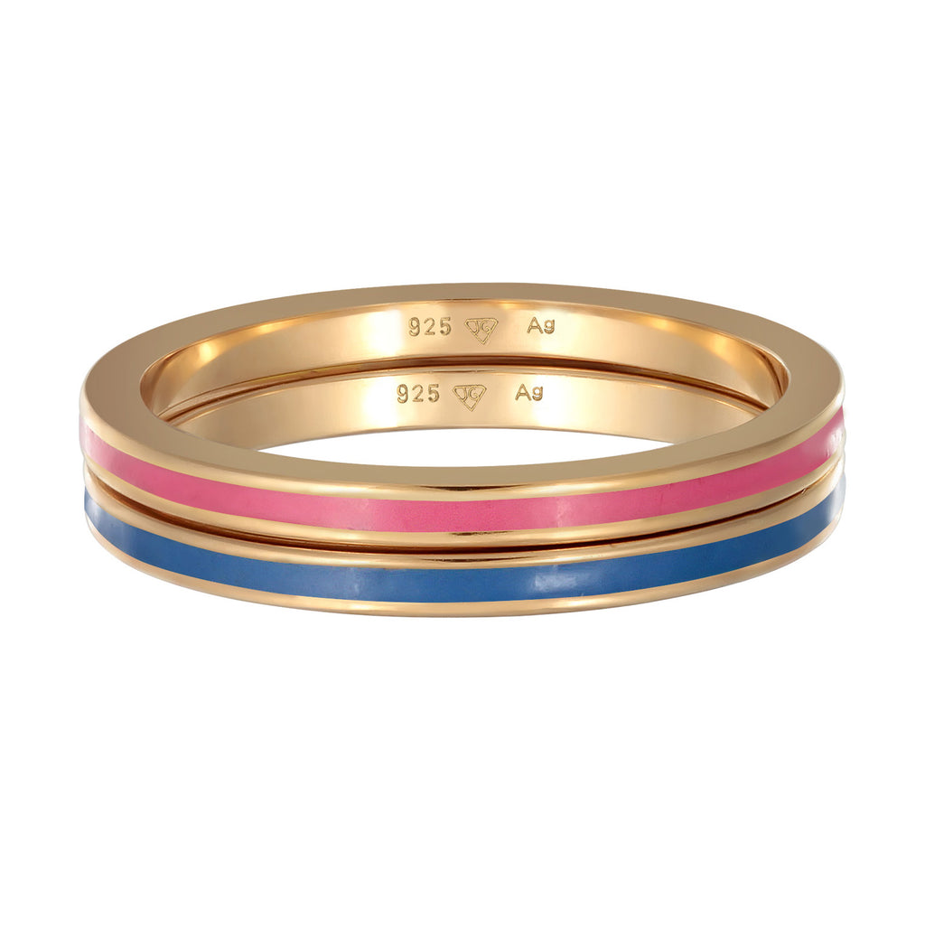 Blue - Elli | Ring Band Set Basic Enamel Blue 925 Sterling Silver Gold Plated