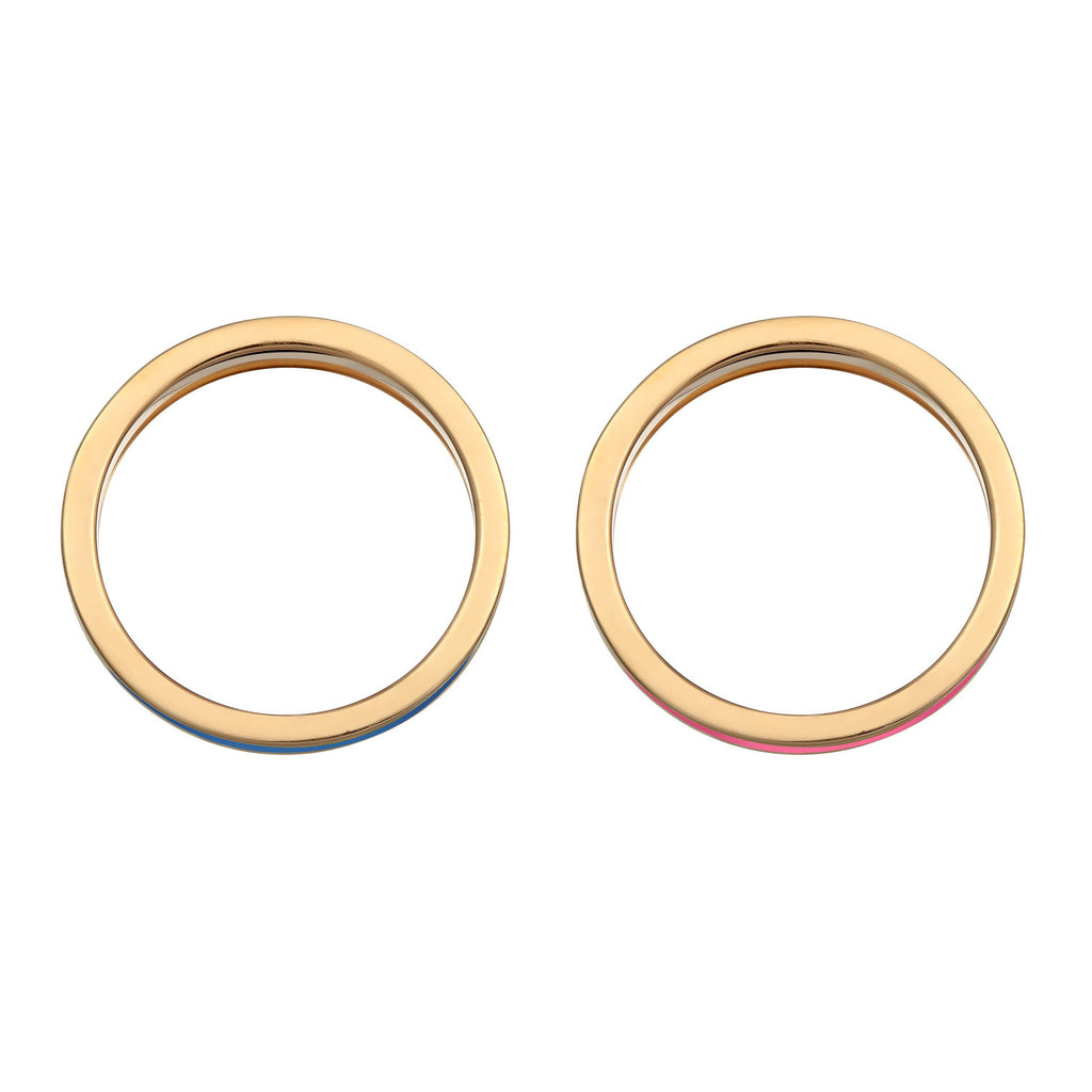 Blue - Elli | Ring Band Set Basic Enamel Blue 925 Sterling Silver Gold Plated