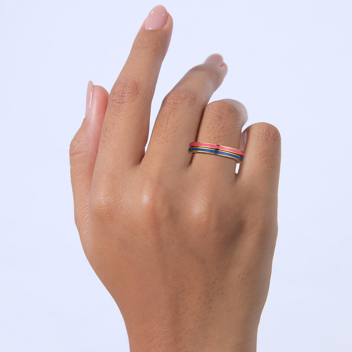 Blue - Elli | Ring Band Set Basic Enamel Blue 925 Sterling Silver Gold Plated