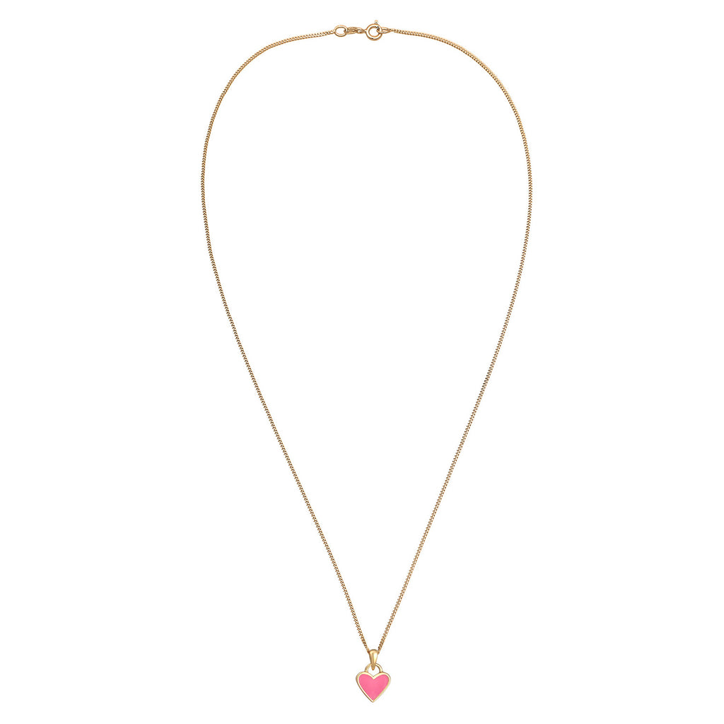 Pink Perhiasan Wanita Perak Asli Lapis Emas Kalung Heart Pendant Pink Enamel