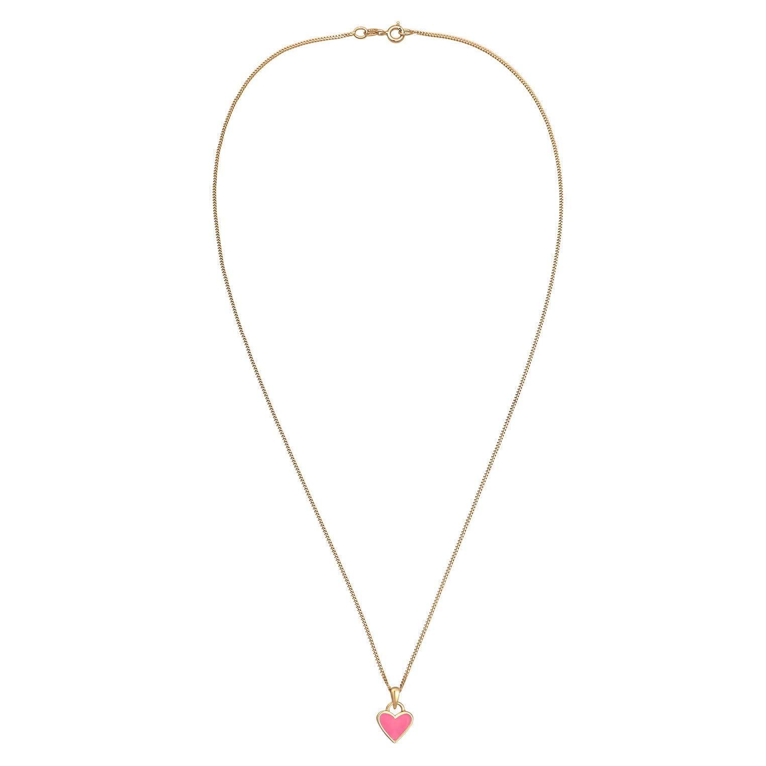 Pink Perhiasan Wanita Perak Asli Lapis Emas Kalung Heart Pendant Pink Enamel
