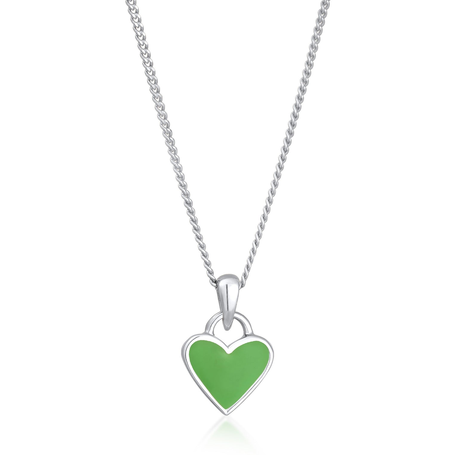 Green Perhiasan Wanita Perak Asli Kalung Heart Pendant Green Enamel