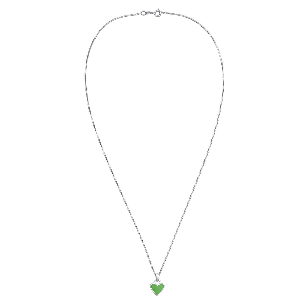 Green Perhiasan Wanita Perak Asli Kalung Heart Pendant Green Enamel