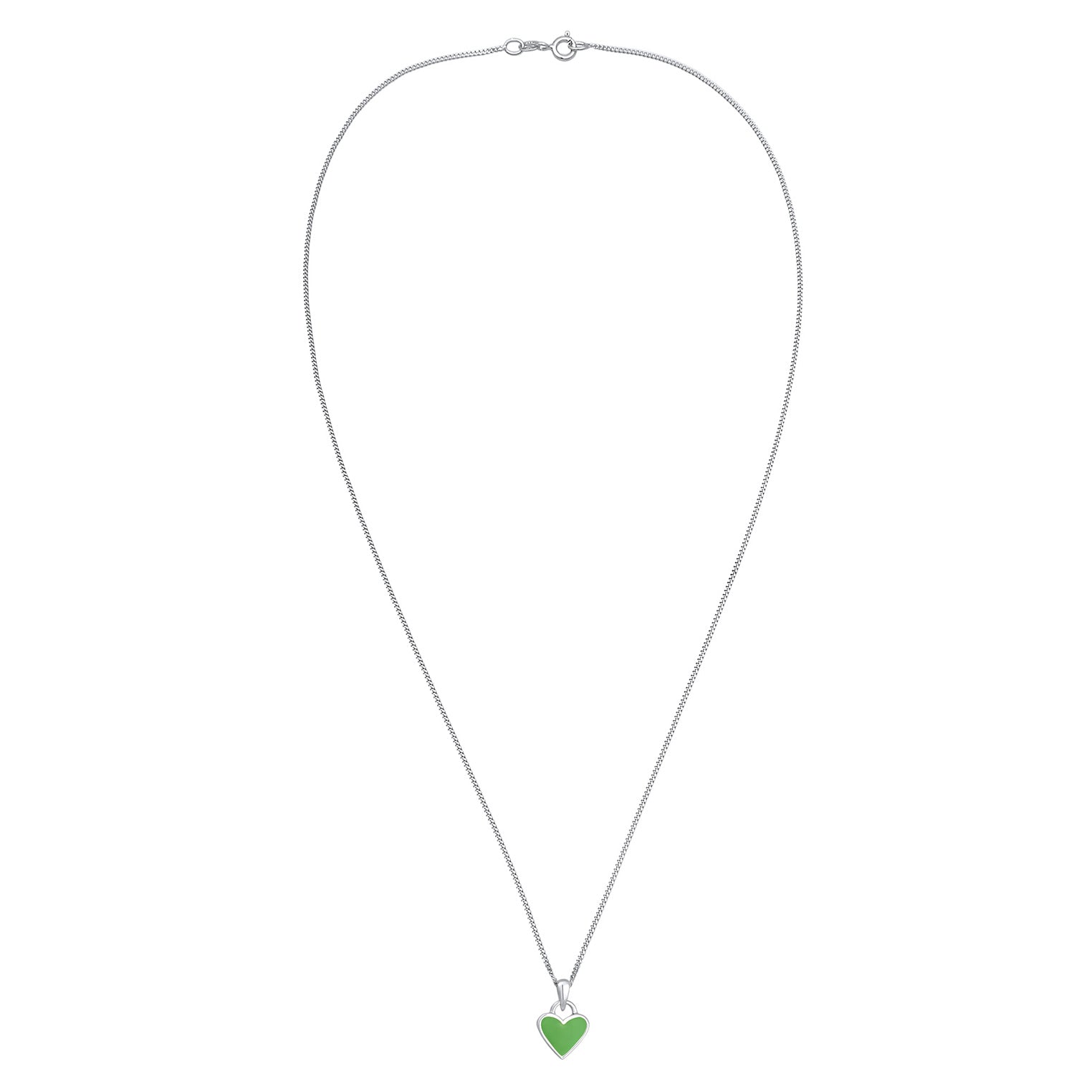 Green Perhiasan Wanita Perak Asli Kalung Heart Pendant Green Enamel