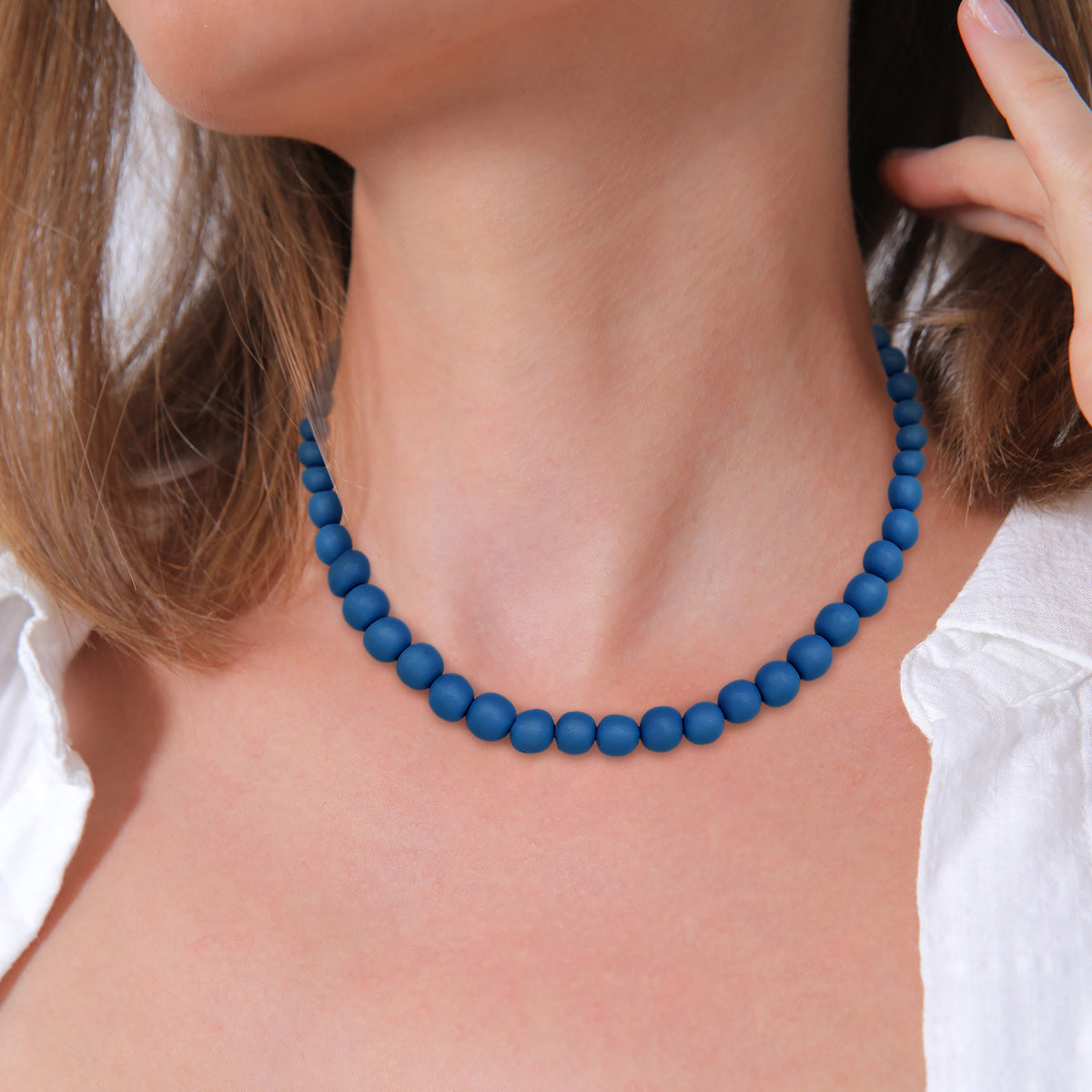 Ladies Trend Basic with resin pearls blue in 925 Sterling Silver