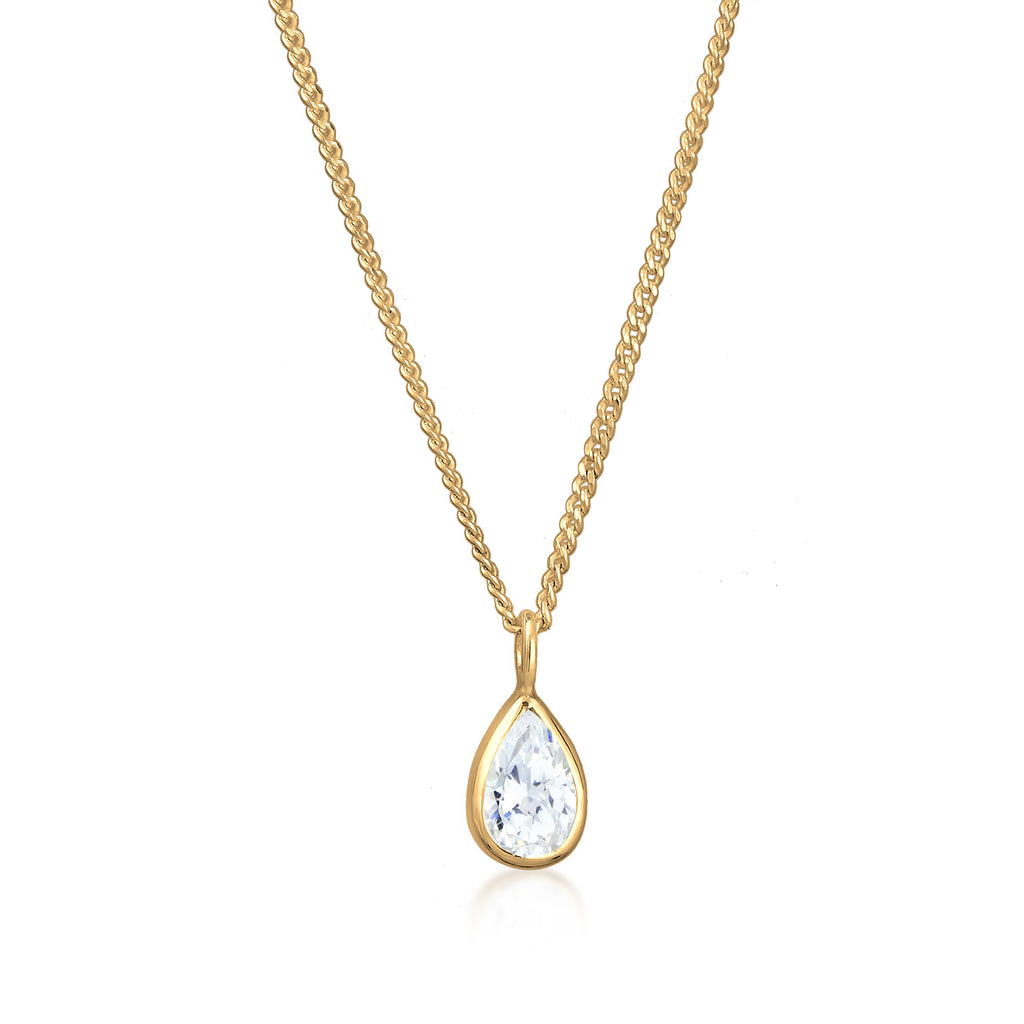 Drop Necklace 925 Silver Gold Plated White Zirconia