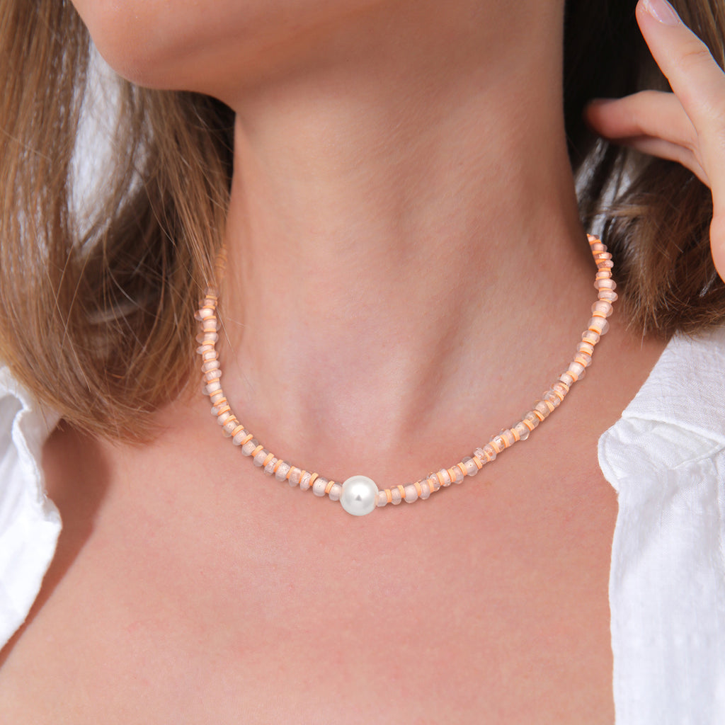 Ladies Disc Beads with Shell Core Pearl and heishi Beads in 925 Sterling Silver Gold Plated