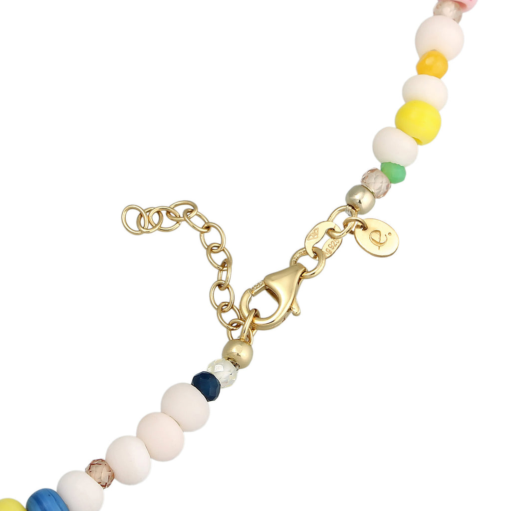 Colored Perhiasan Wanita Perak Asli - Silver Kalung Choker Symbol dengan Crystal Zircon dan Agate