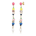 Colored - Elli PREMIUM | Mixed Bead Drop Earrings 925 Silver Gold Plated Multicolour Freshwater Pearl