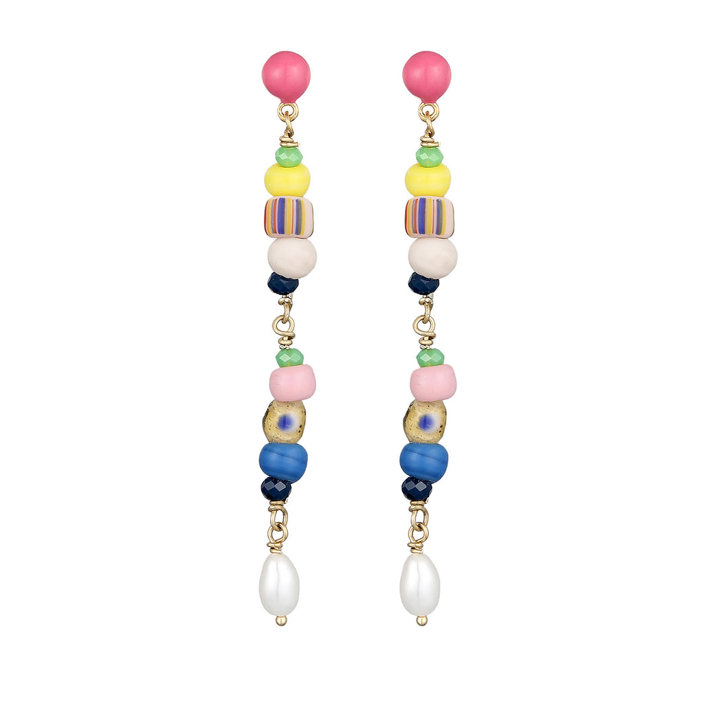 Colored - Elli PREMIUM | Mixed Bead Drop Earrings 925 Silver Gold Plated Multicolour Freshwater Pearl