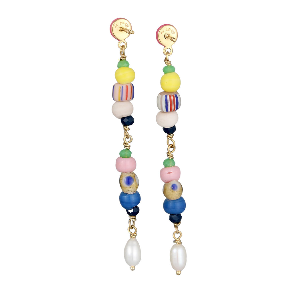 Colored - Elli PREMIUM | Mixed Bead Drop Earrings 925 Silver Gold Plated Multicolour Freshwater Pearl
