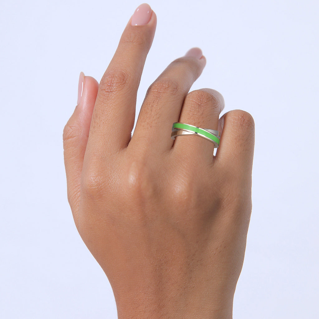 Green Cincin Perhiasan Perak 925 Wanita Innovation dengan Enamel Gold Plated