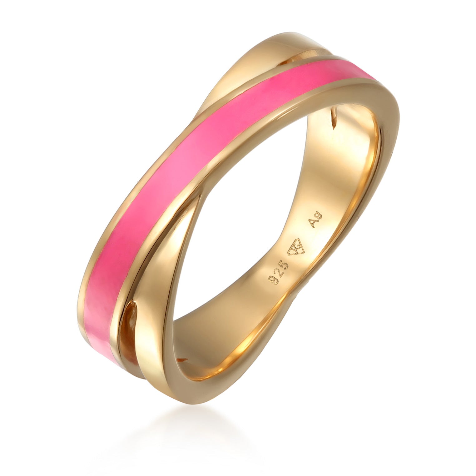 Cincin perak 925 lapis emas dengan motif enamel pink elegan Elli Jewelry