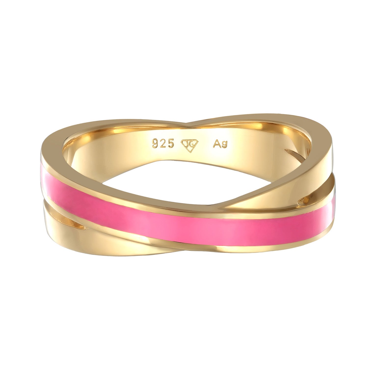 Cincin perak 925 lapis emas dengan motif enamel pink elegan Elli Jewelry