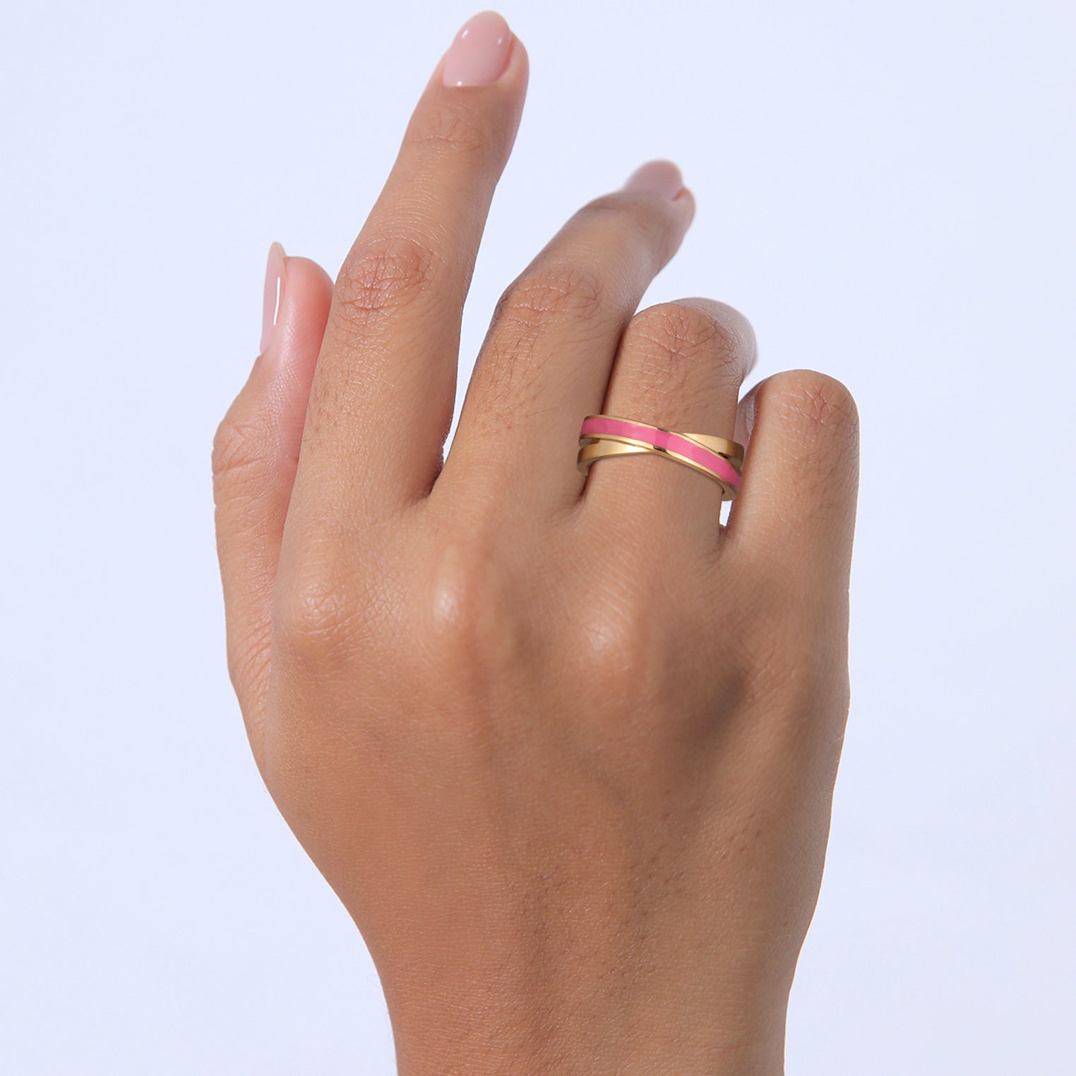 Pink Cincin Perhiasan Perak 925 Wanita Innovation dengan Enamel Gold Plated