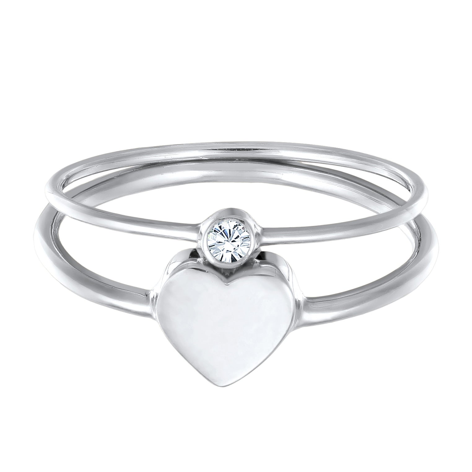 Silver Perhiasan Wanita Perak Asli Cincin Heart Crystals