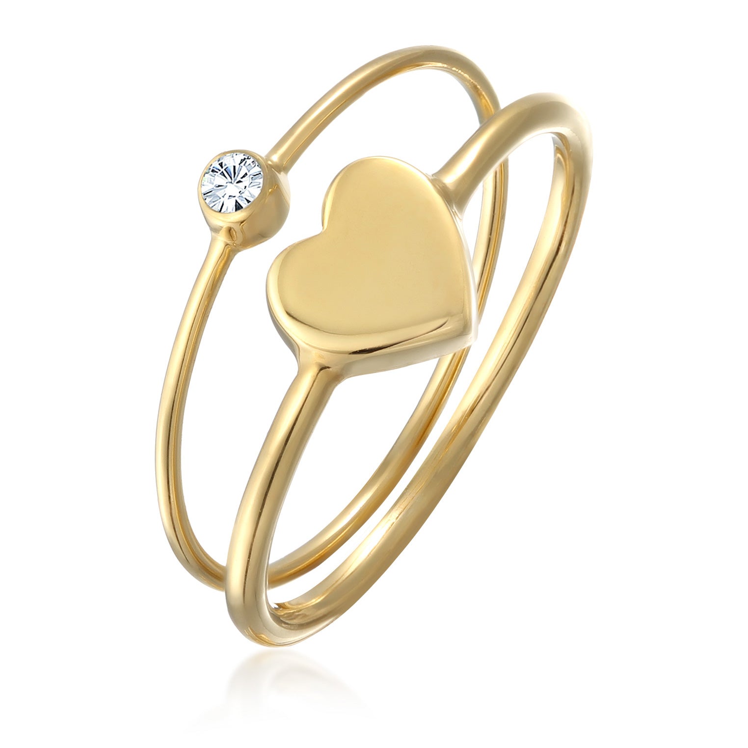 Gold Perhiasan Wanita Perak Asli Lapis Emas Cincin Heart Crystals