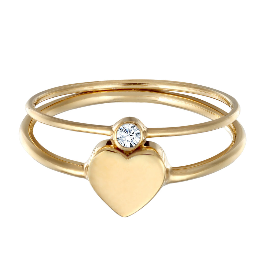 Gold Perhiasan Wanita Perak Asli Lapis Emas Cincin Heart Crystals