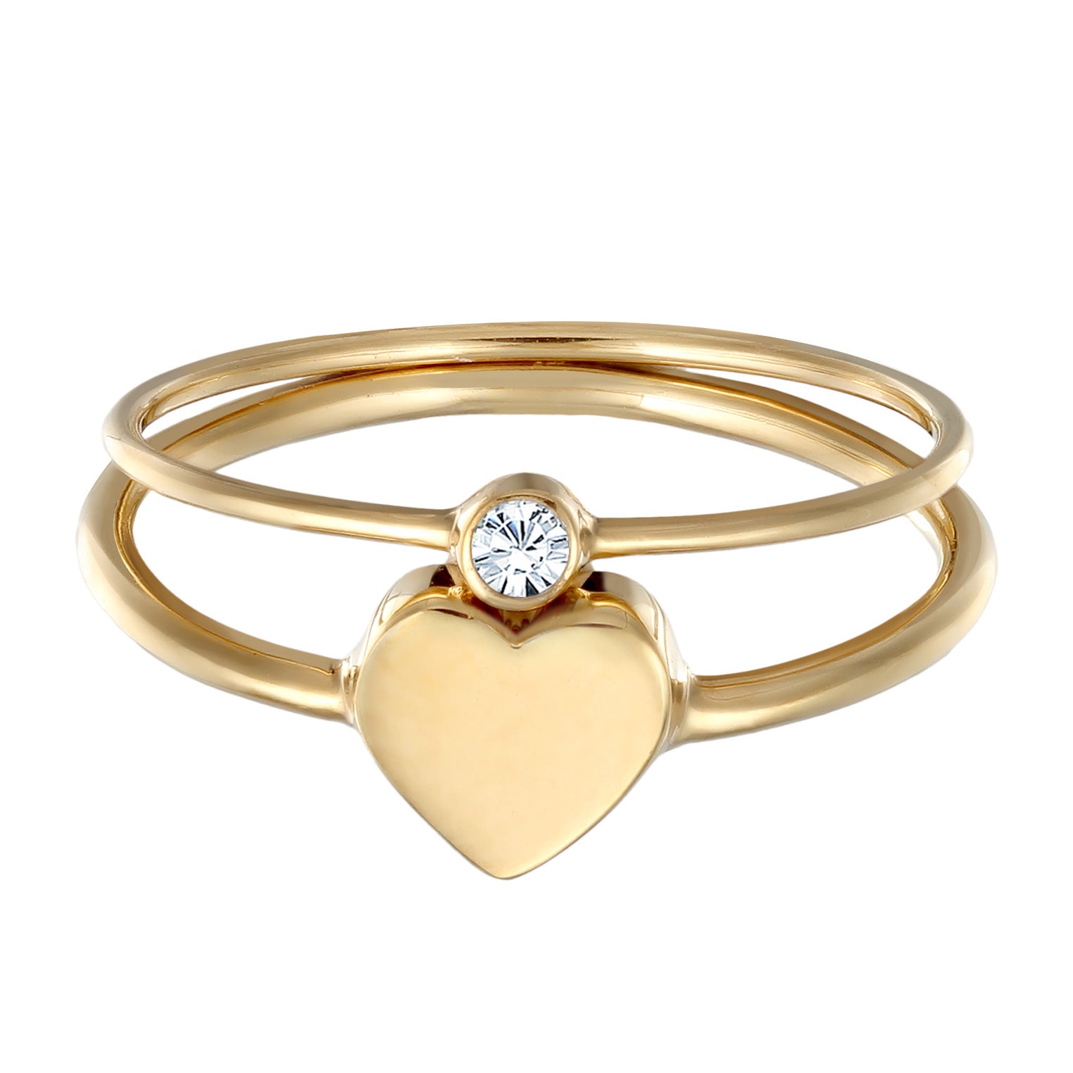 Gold Perhiasan Wanita Perak Asli Lapis Emas Cincin Heart Crystals