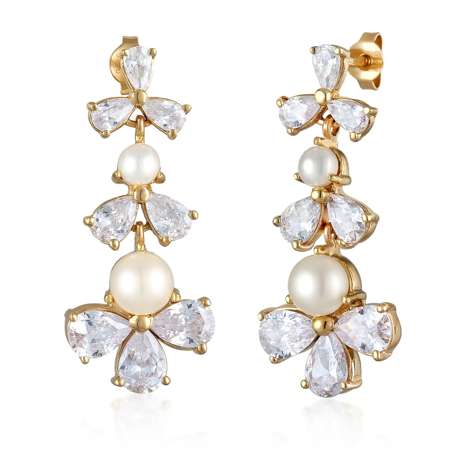 Gold Perhiasan Wanita Perak Asli - Silver Anting Flower Zirconia Gold Plated