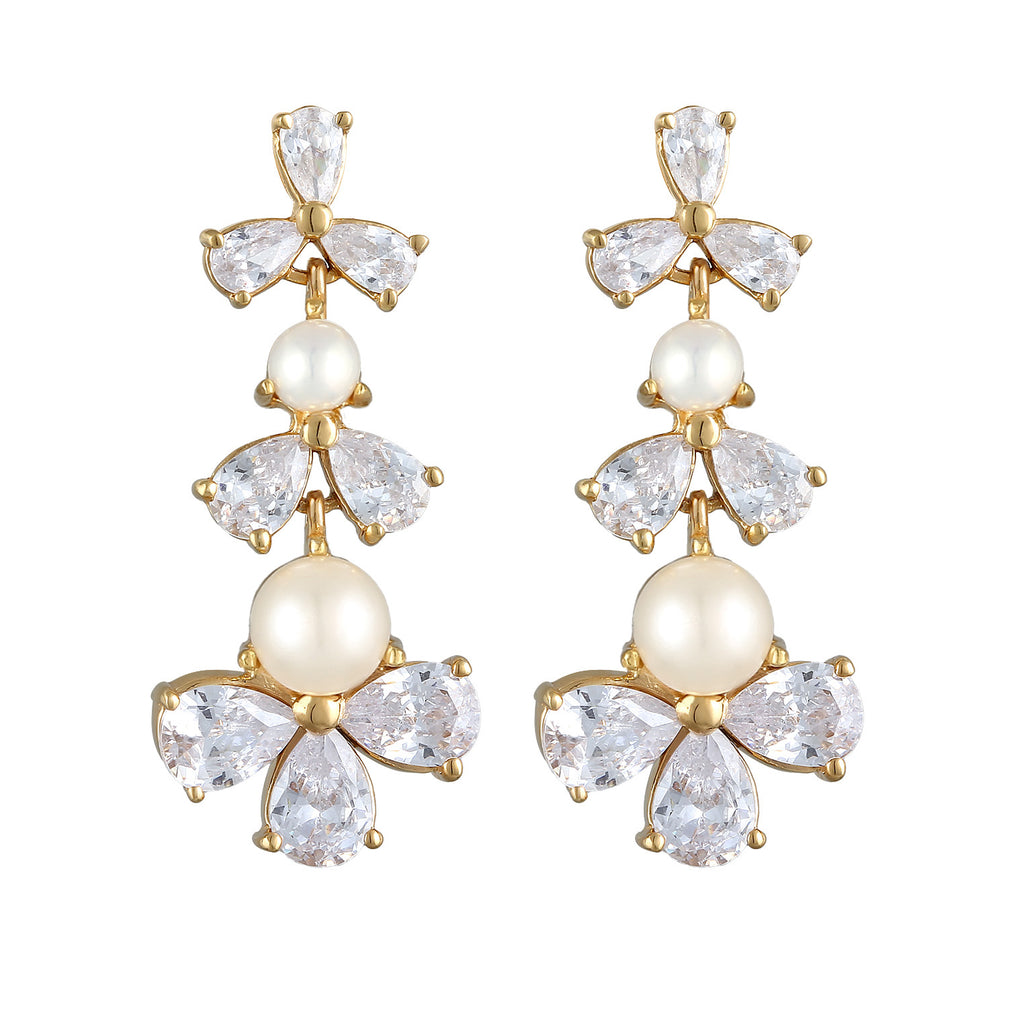 Gold Perhiasan Wanita Perak Asli - Silver Anting Flower Zirconia Gold Plated