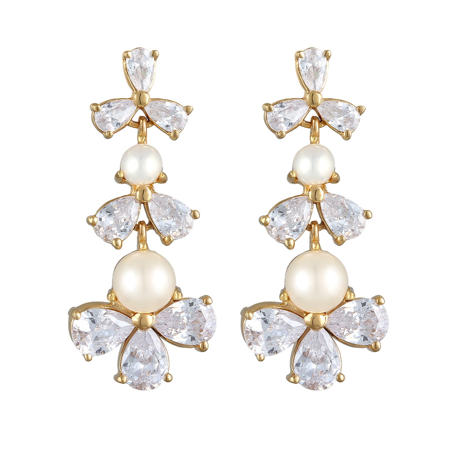 Gold Perhiasan Wanita Perak Asli - Silver Anting Flower Zirconia Gold Plated