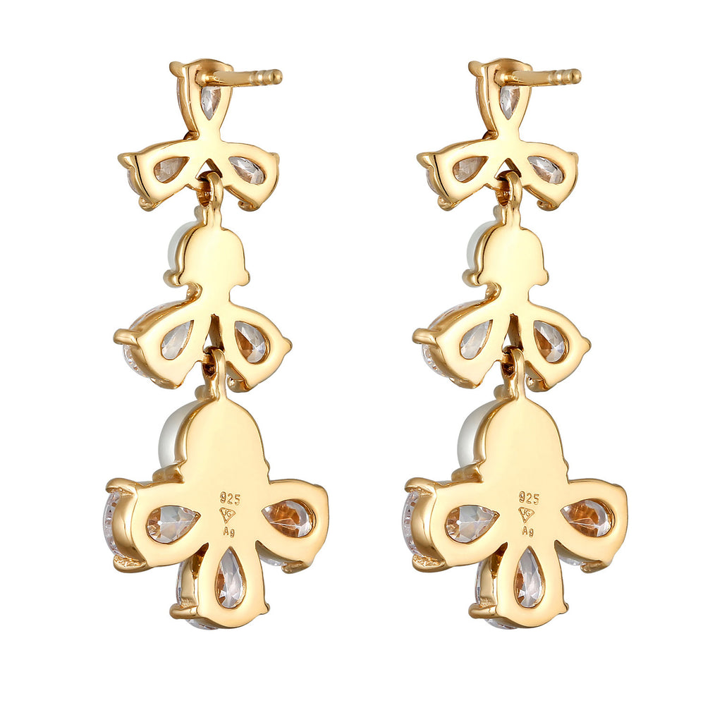 Gold Perhiasan Wanita Perak Asli - Silver Anting Flower Zirconia Gold Plated