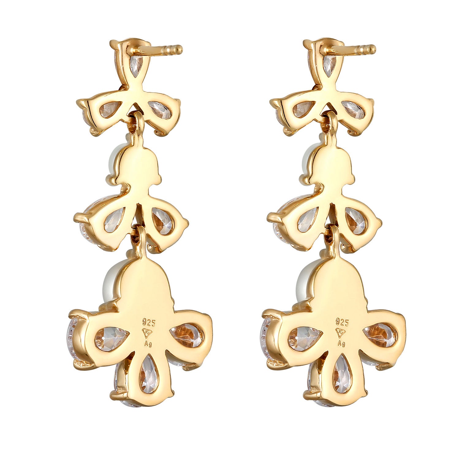 Gold Perhiasan Wanita Perak Asli - Silver Anting Flower Zirconia Gold Plated