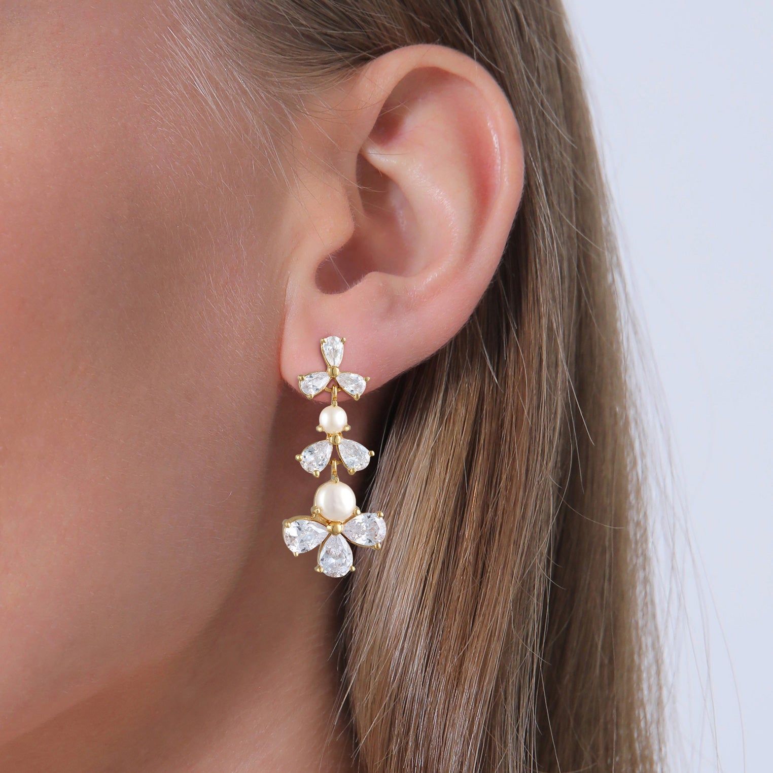 Gold Perhiasan Wanita Perak Asli - Silver Anting Flower Zirconia Gold Plated