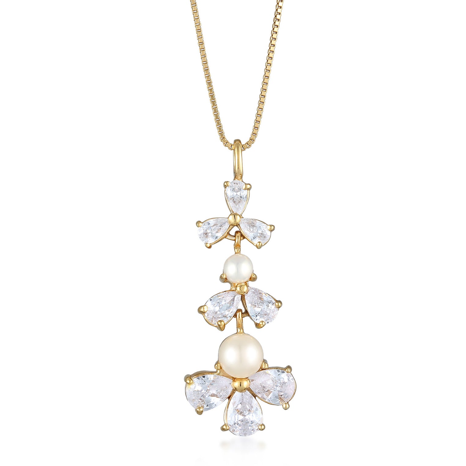 Gold Perhiasan Wanita Perak Asli - Silver Kalung Flower dengan Zirconia Gold Plated