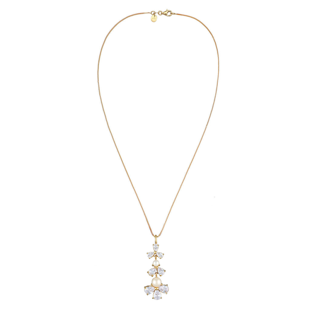 Gold Perhiasan Wanita Perak Asli - Silver Kalung Flower dengan Zirconia Gold Plated